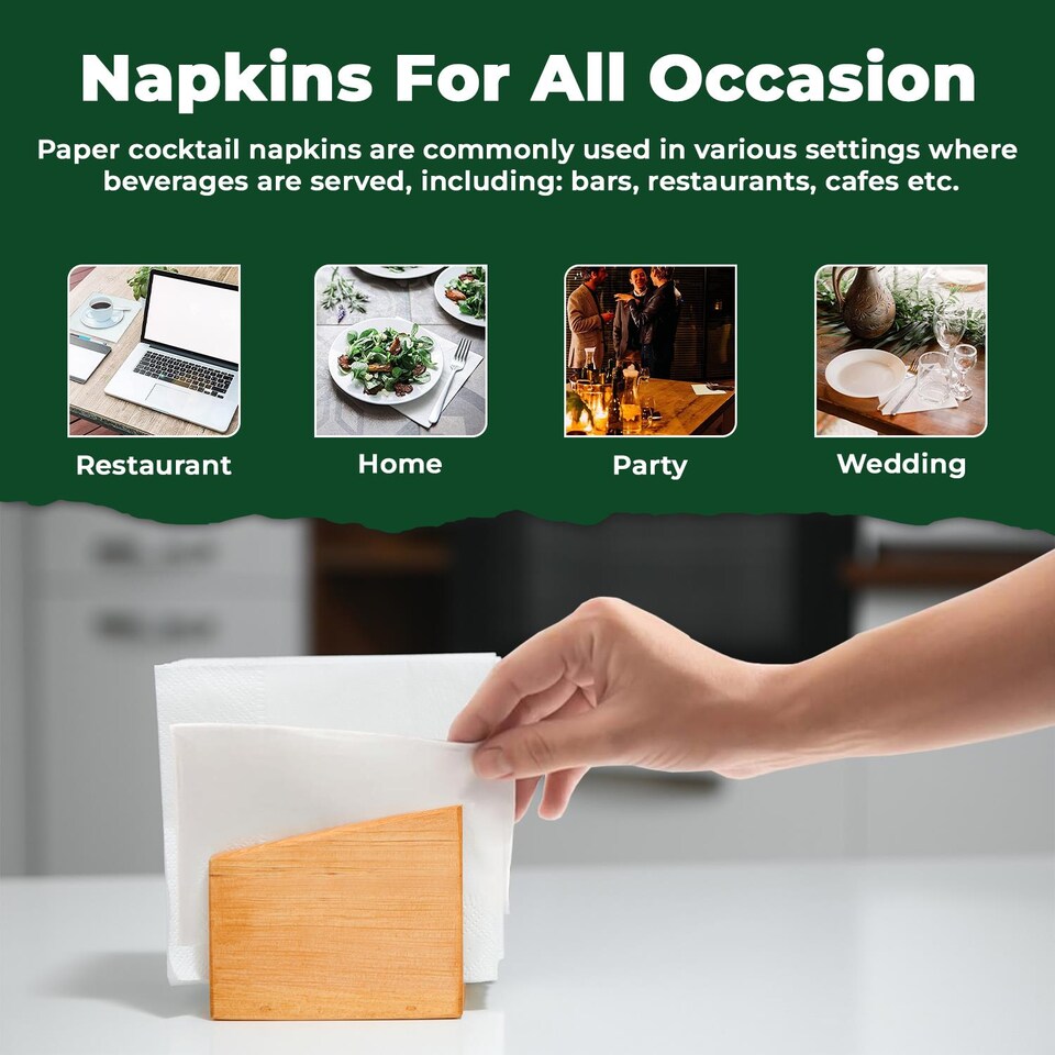 image 1 of ECONX White 2 Ply 4 Fold Paper Napkins Tissue Serviettes for Birthdays Weddings Parties Pack of 1000