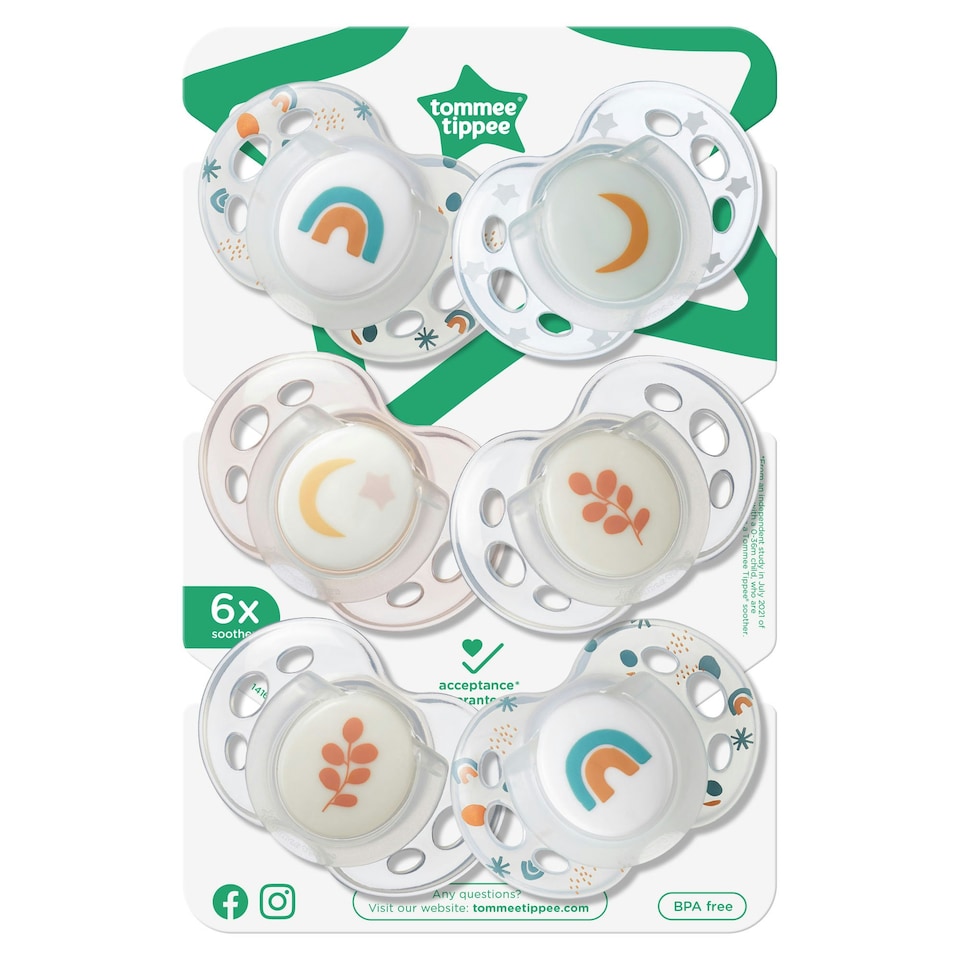 image 1 of Tommee Tippee Night Soother 18-36 months 6 pack, girl