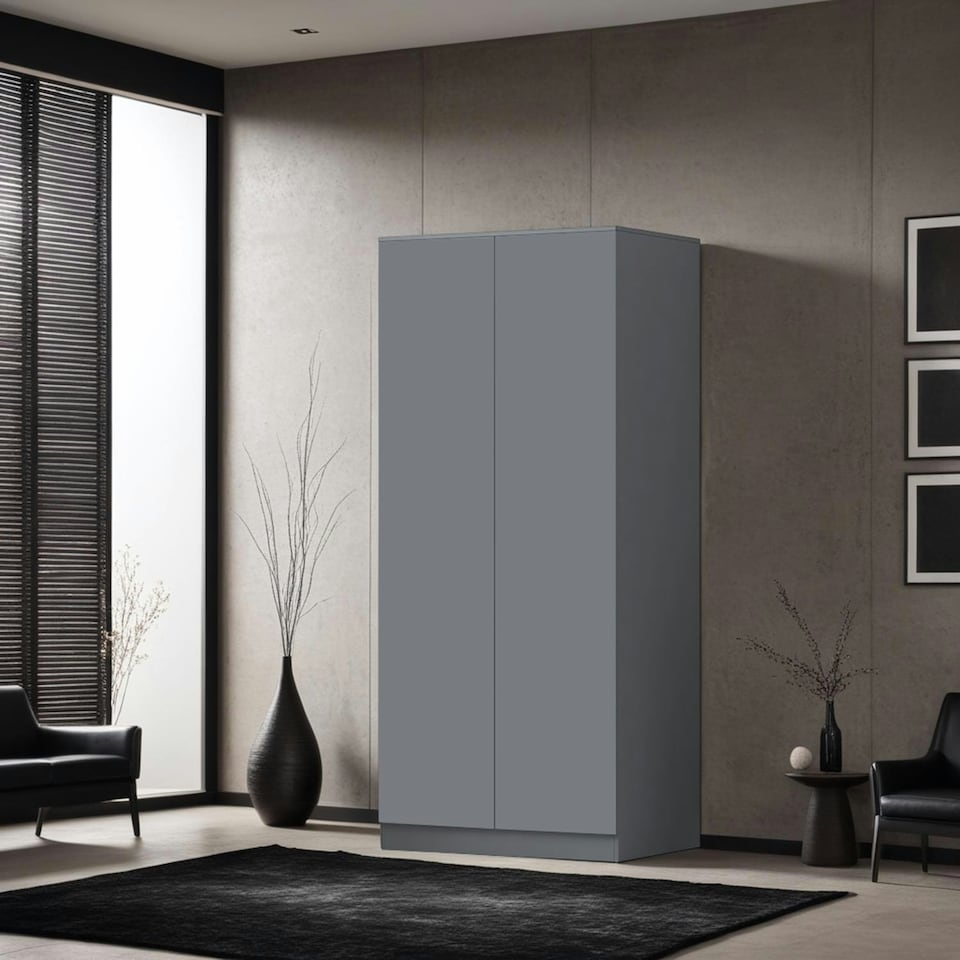 image 1 of FWStyle Stora 2 Door Wardrobe - Matt Dark Grey Grey