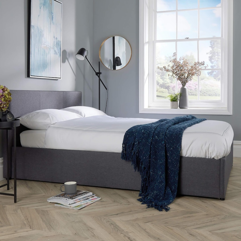 image 1 of Ottoman Side Lift Storage Bed Double Hopsack Fabric Bed Frame Gas Lift Furniture