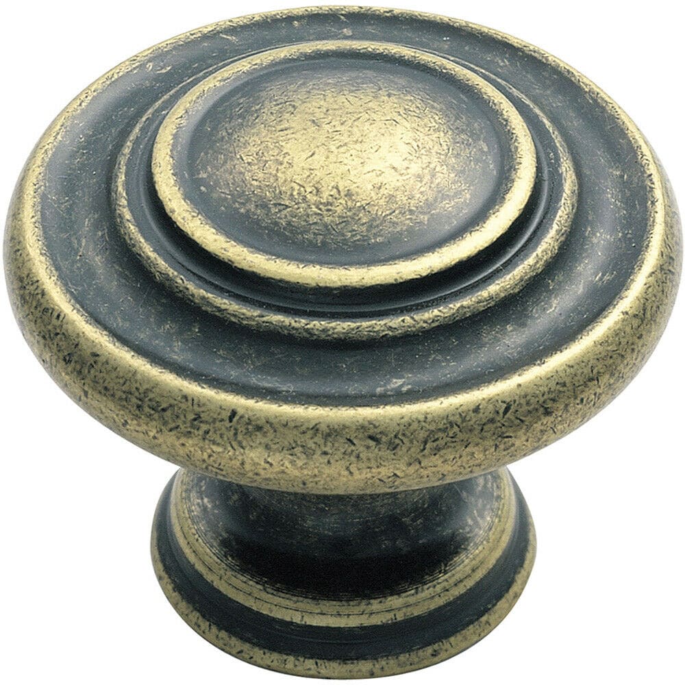 Loops Round Ringed Pattern Door Knob 32mm Diameter Antique Brass Cabinet Handle in Metallics