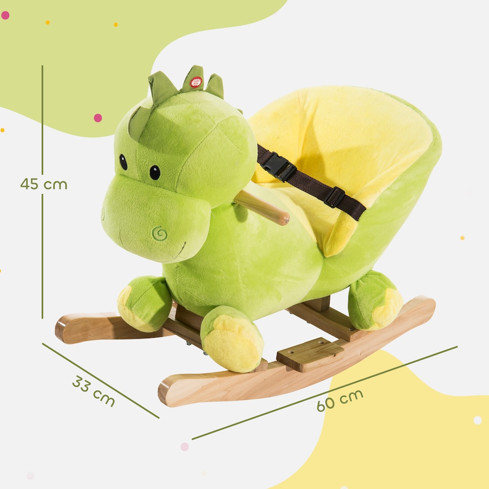 image 1 of HOMCOM Kids Rocking Horse, Plush Ride-On Dinosaur Seat with Safety Belt, 32 Songs, Ride-On Horses Toy, for Ages 18 Plus Months - Green