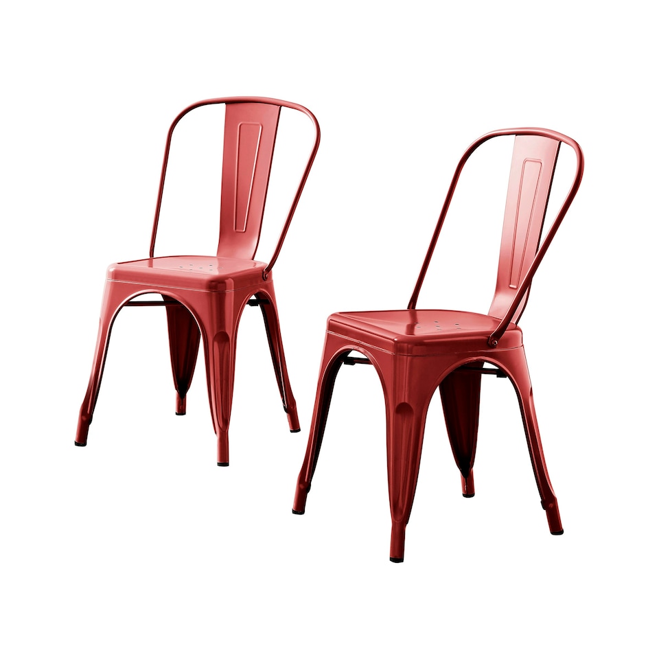 image 1 of Furniturebox 2x Colton 'Tolix' Style Red Metal Dining Chairs