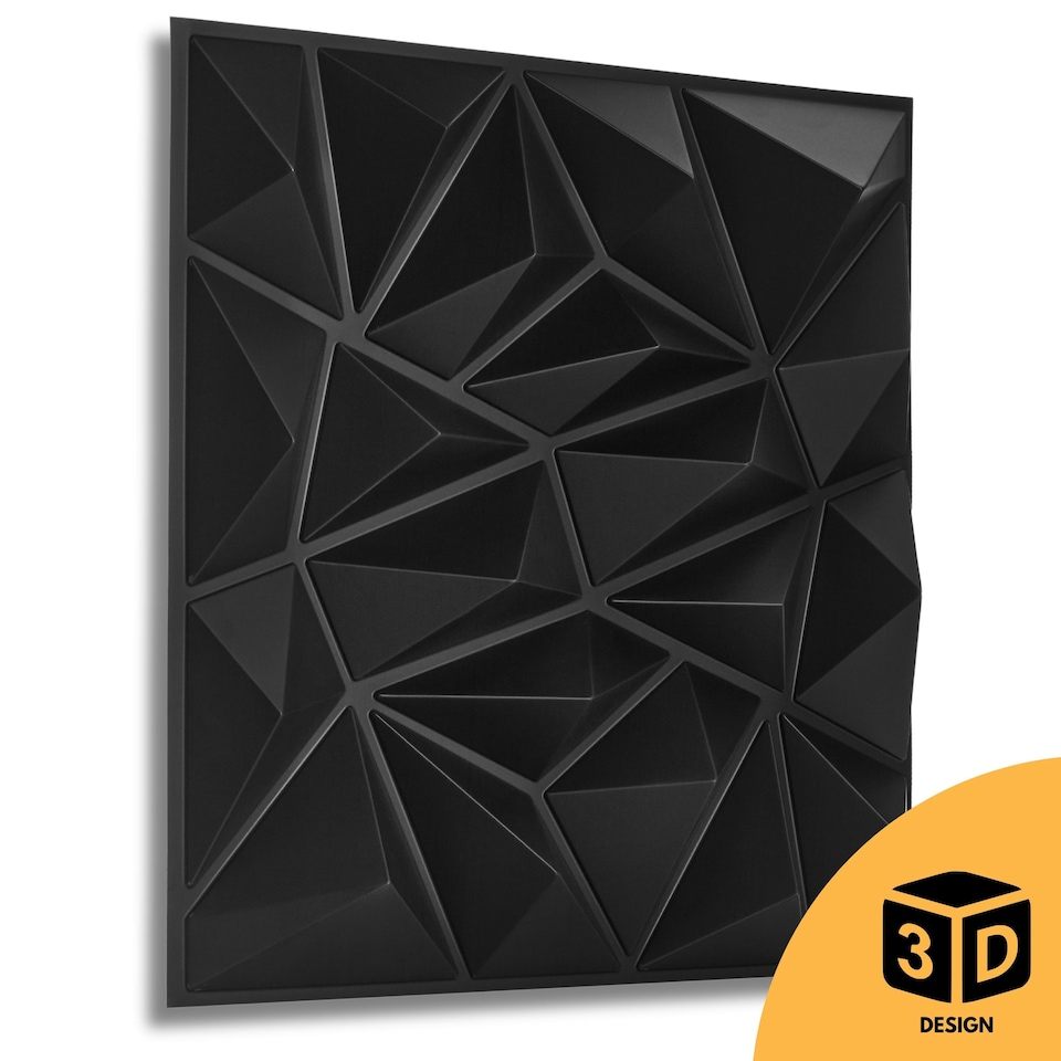image 1 of NOVECRAFTO Diamond Effect 3D Wall Panels – 6 Sheets Covering 1.5 sqm (16.15 sqft) – Matte Interior PVC Cladding Tiles – 19.6"x19.6" Diamond Design Black