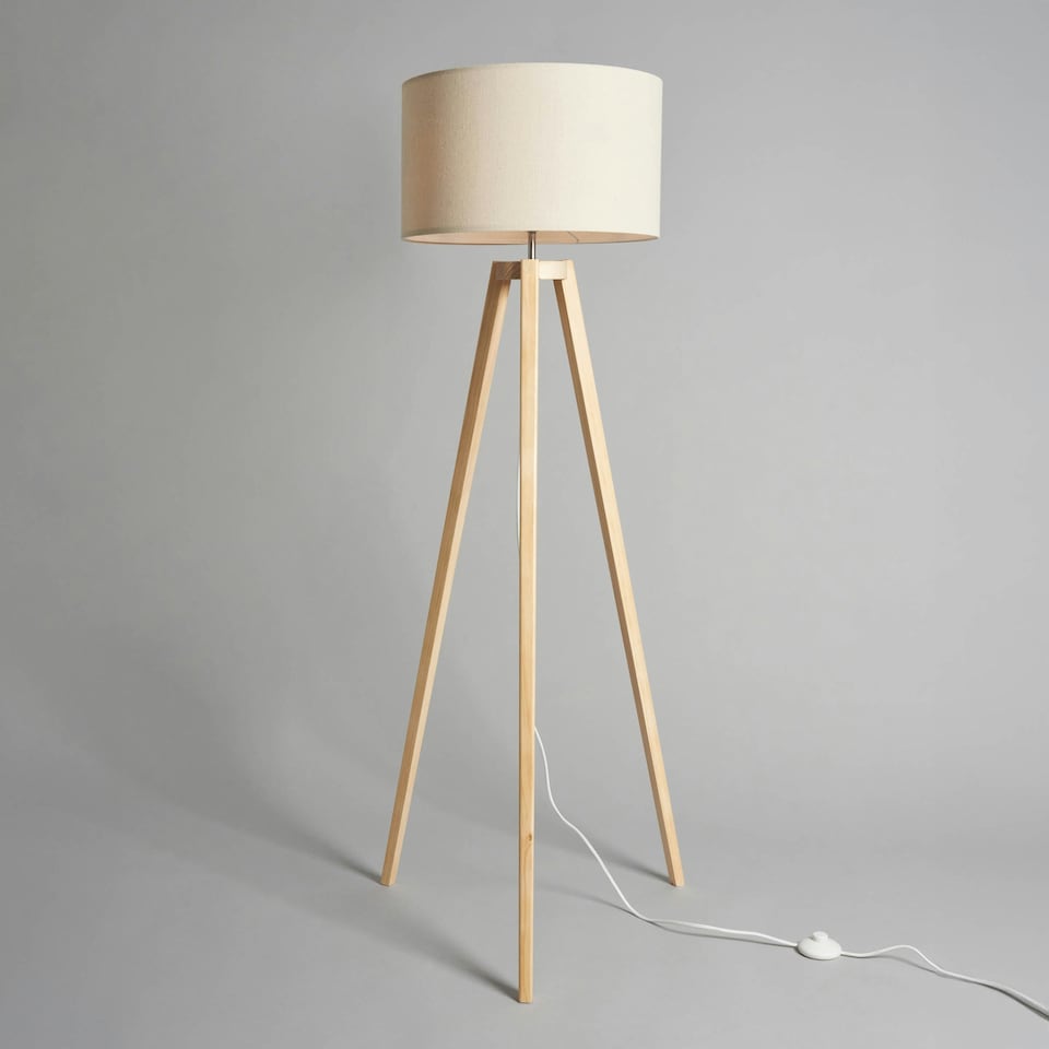 image 1 of BHS Keeley Wooden Tripod Floor Lamp | Brown | Oak | 1