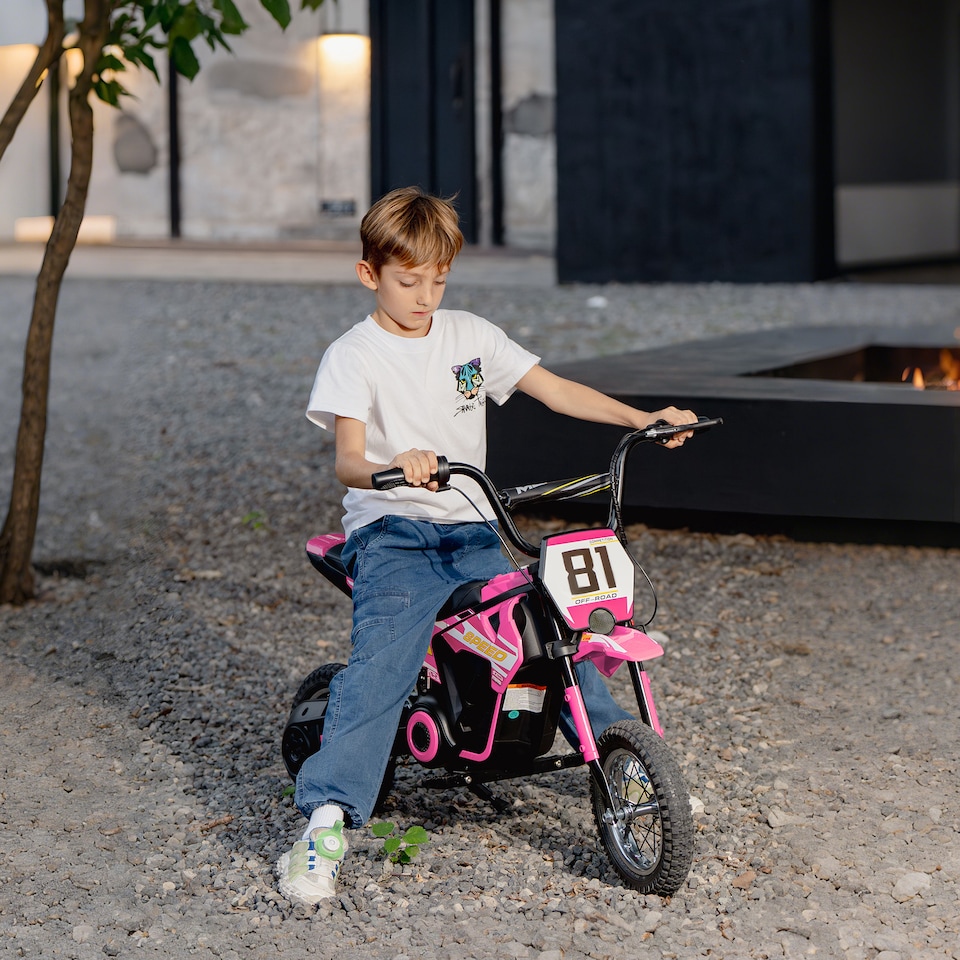 image 1 of AIYAPLAY Kids Electric Motorbike, 24V Battery Powered Dirt Bike with 250W Motor, 6-16km/h, 7AH Batteries, 12" Inflatable Tires and Rear Suspension, Ride On Motorcycle for 8-12 Years Old | Pink