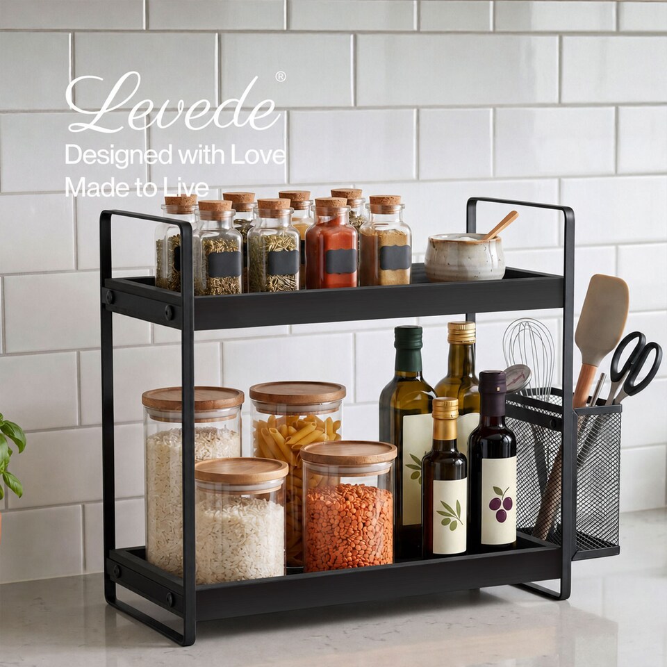 image 1 of Levede Bathroom Organiser Countertop 2 Tier Perfume Skincare Storage Shelf Black