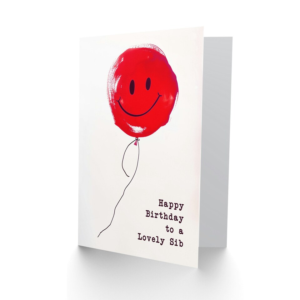 image 1 of Lovely Sib Simple Smiley Face Red Balloon Birthday Card