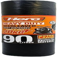 Hero 90L Extra Heavy Duty Black Bin Bags – Strong Refuse Sacks | 12 Bags per Roll for Household, Garden & Commercial Use
