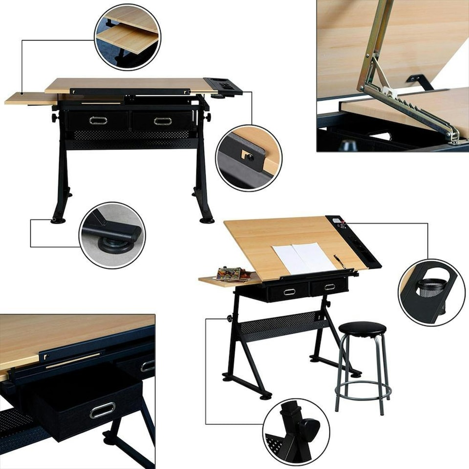 image 1 of Yaheetech Drawing Table & Stool Set