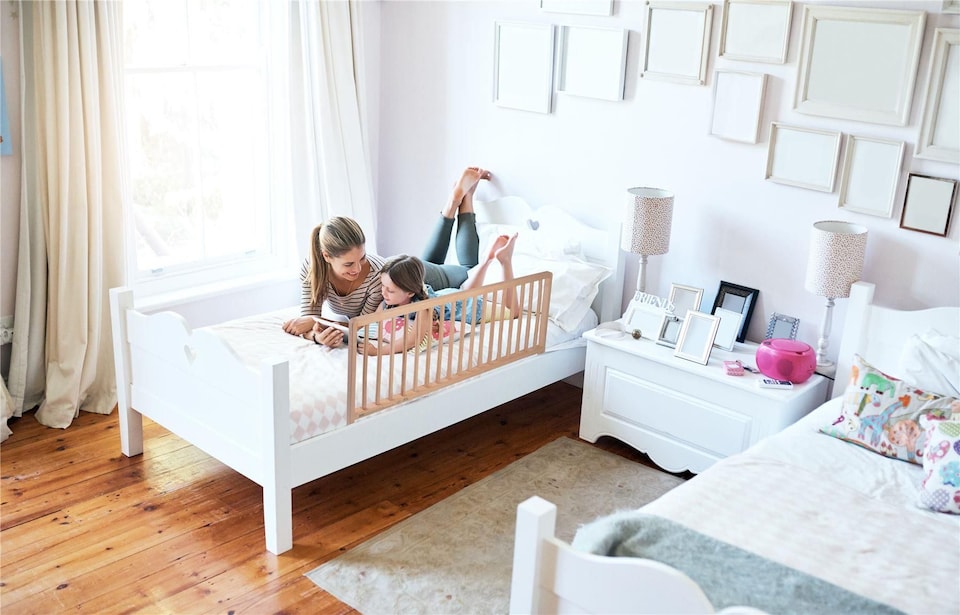image 1 of Safetots Extra Wide Extra Tall Wooden Bed Guard, Natural, 60cm High x 140cm Wide, Toddler Bedrail for Safety