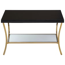 Interiors by Premier Durable Black Coffee Table, Elegant Gold Finish Decorative Coffee Table With Curved Legs & Glossy Black Top Black