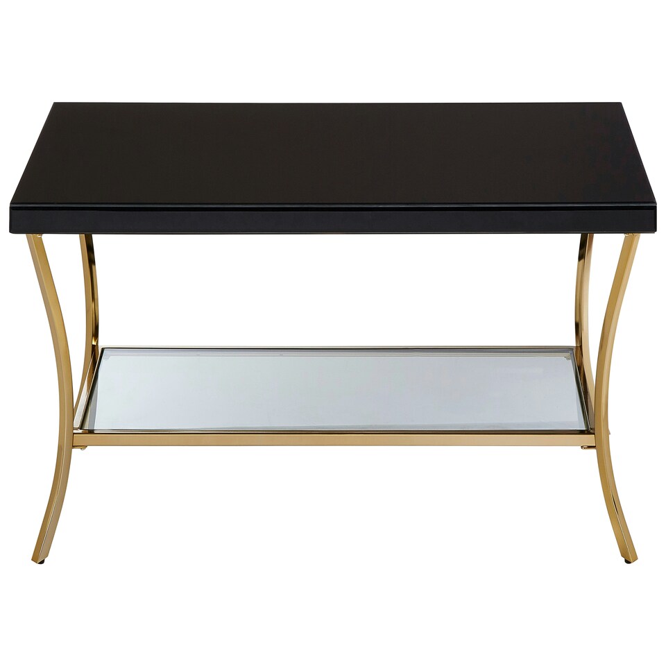 image 1 of Interiors by Premier Durable Black Coffee Table, Elegant Gold Finish Decorative Coffee Table With Curved Legs & Glossy Black Top Black