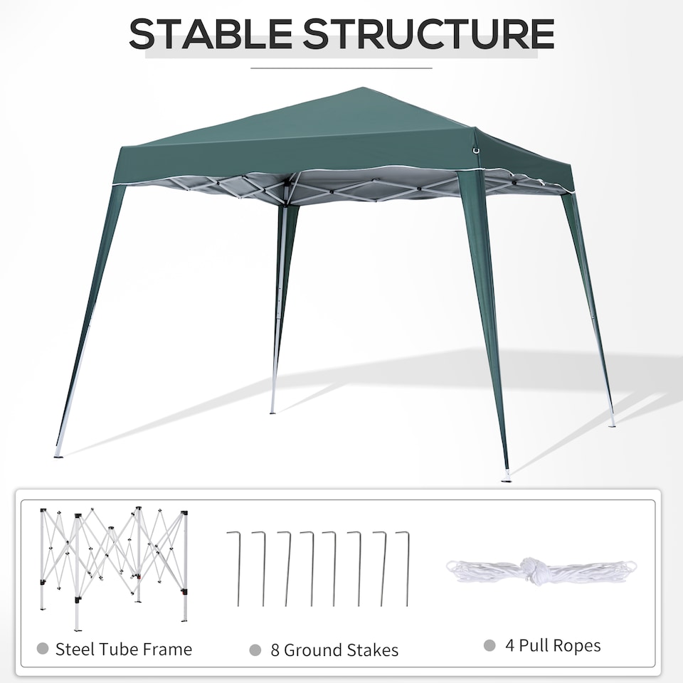 image 1 of Outsunny 3 M x 3 M Base 2.5 M x 2.5 M Top Pop Up Gazebo, 2 Person Setup Instant with Carry Bag, Height Adjustable Slant Leg Party Tent Instant Event Shelter for Garden, Patio | Green