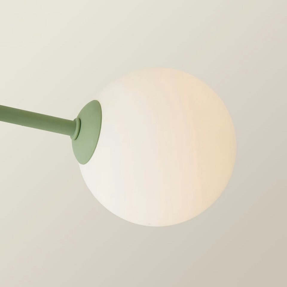 image 1 of ValueLights Marlow Sage Green Opaque Glass Globe 3 Arm Ceiling Light with LED Bulbs