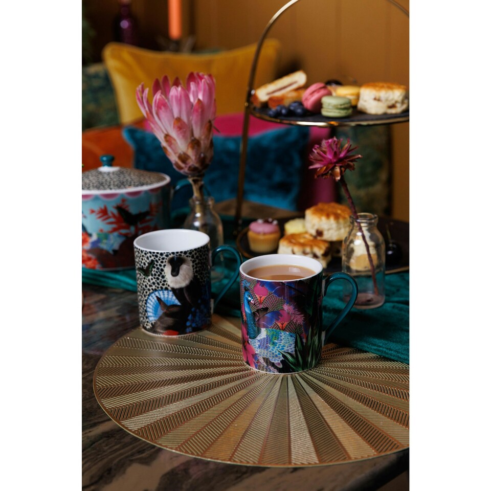 image 1 of Mikasa x Sarah Arnett Porcelain Mug, 350ml, Peacock Print Green