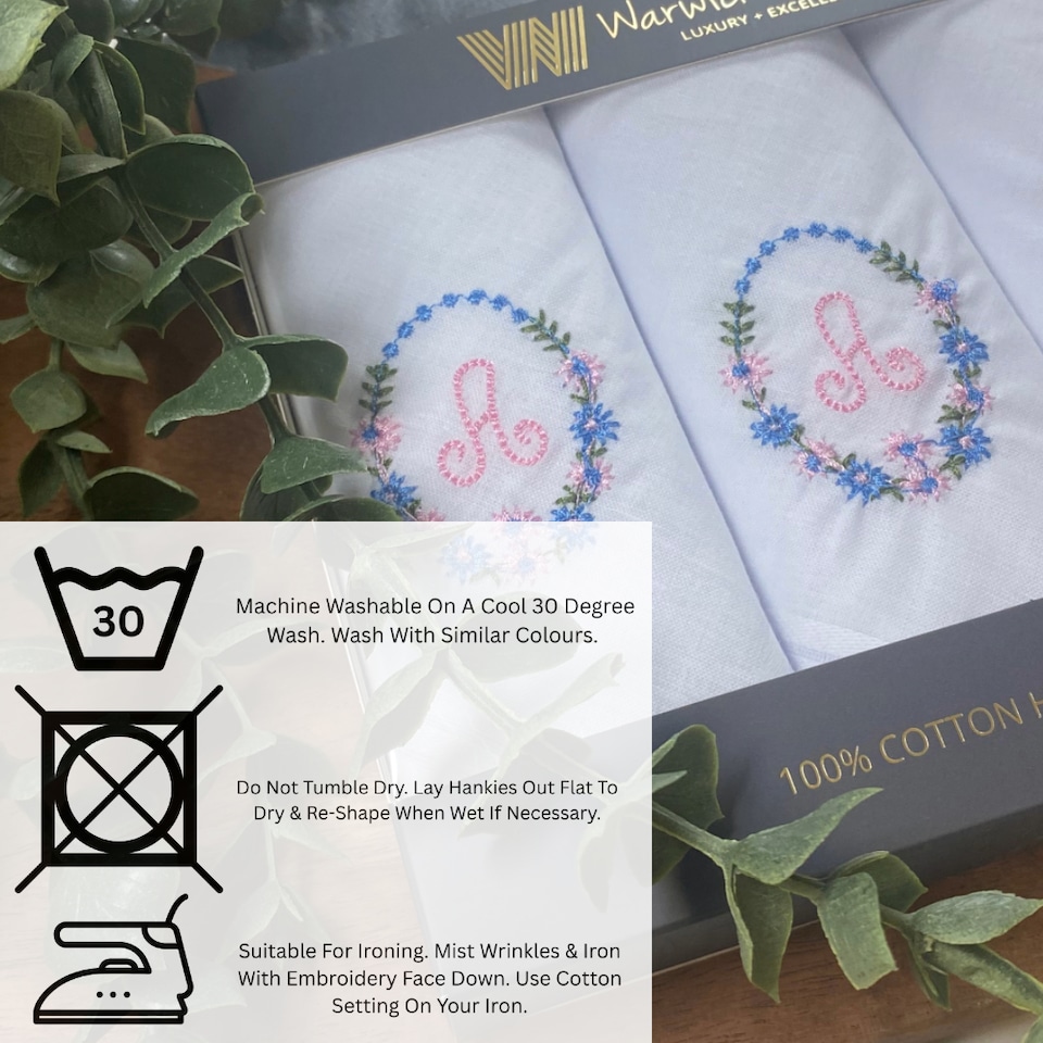 image 1 of Warwick & Vance 3 Pack White Handkerchiefs with Embroidered Framed Initials, Letter K