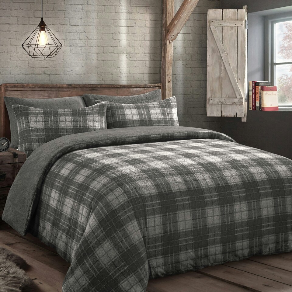 image 1 of Velosso Check Teddy Fluffy and Warm Fleece Duvet Cover Set Blue | Blue | Single