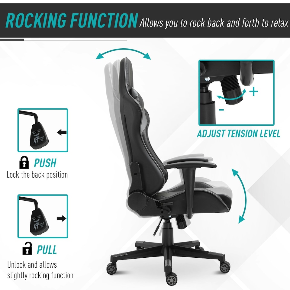 image 1 of Vinsetto High Back Racing Gaming Chair Reclining Computer Chair w/ Head Pillow