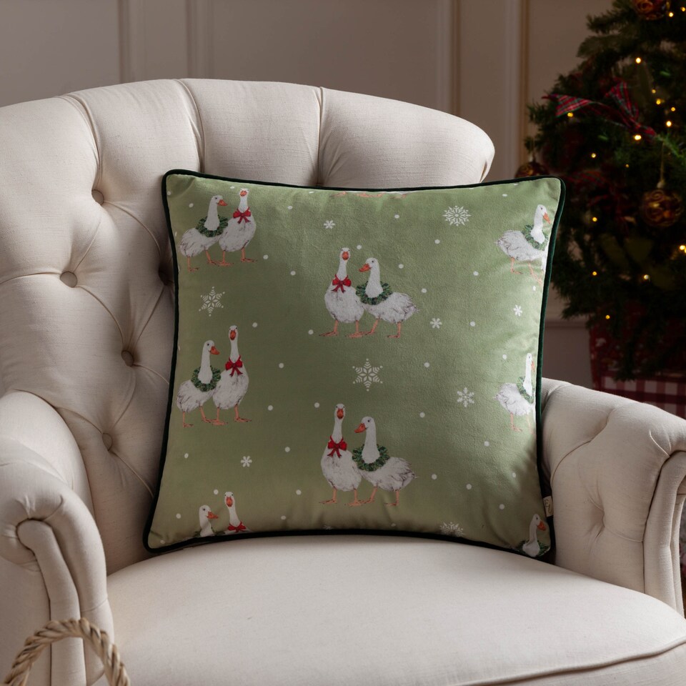 image 1 of Evans Lichfield Winter Geese Printed Cushion, , 43 x 43cm