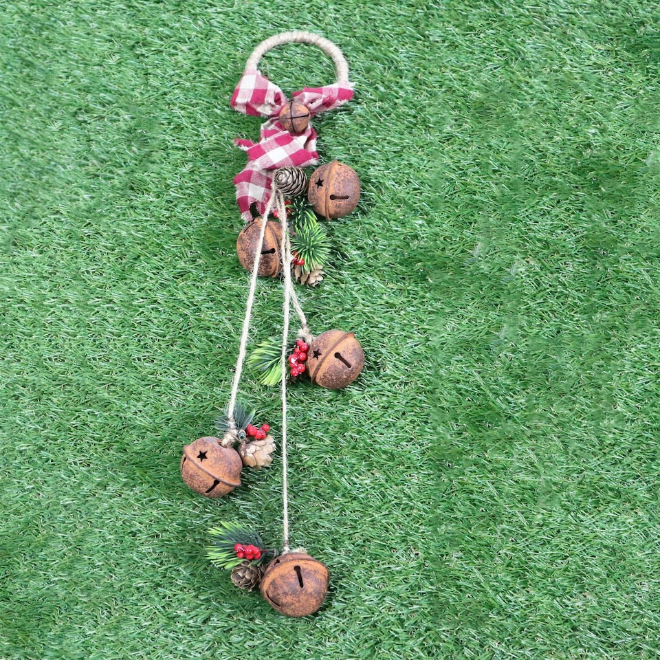image 1 of Christmas hanging decoration 46 CM Rustic Red rusty bells