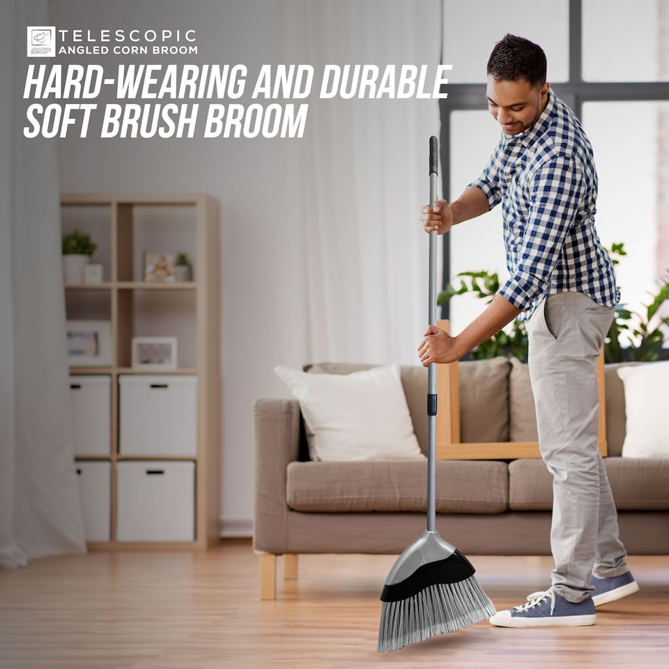 image 1 of Telescopic Indoor Sweeping Broom Soft Angled Slim Floor Sweeping Corn Broom Brush