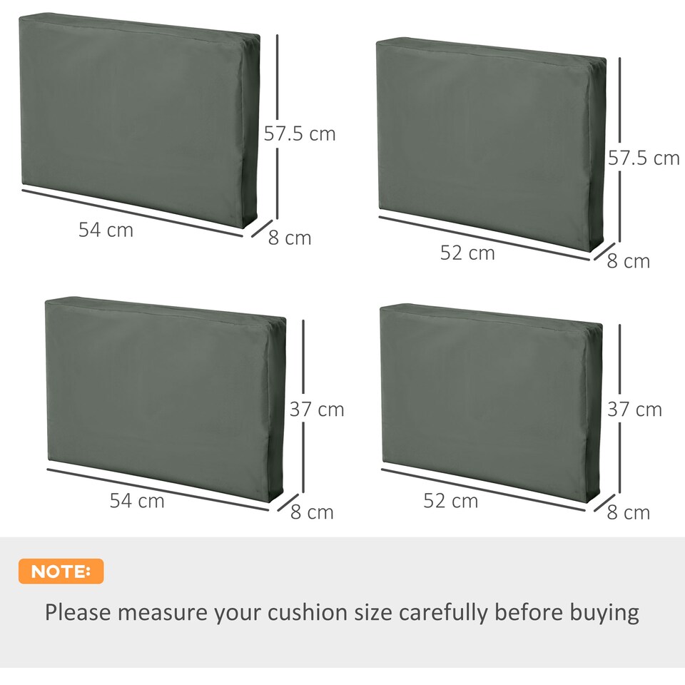 image 1 of Outsunny Cushion Cover Replacement Patio Rattan Furniture Seat Cover Grey | Grey | Deep Grey | 2x 54x57.5x8cm, 2x 52x57.5x8cm, 2x 54x37x8cm, 2x 52x37x8cm | 1