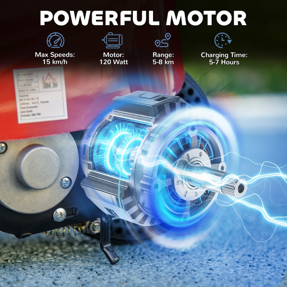 image 1 of HOMCOM Folding Ride on Powered Scooter w Warning Bell for Age 6-14 Years | Red | Black and Red