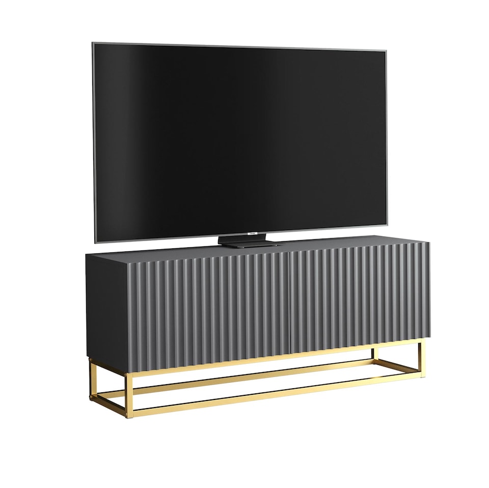 image 1 of TV Unit Stand Cabinet Sideboard Media Cabinet Storage Unit Grey Fluted Gold Base 100cm