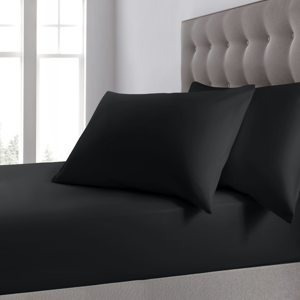 image 1 of Velosso Plain Dyed Cotton Blend Fitted Sheet Black | Black | Super King
