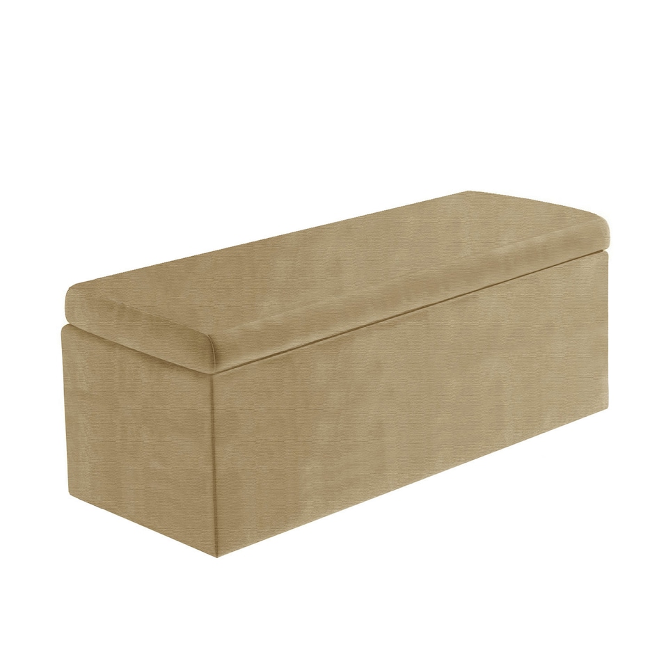 image 1 of 120cm Large Plain Safar Storage Ottoman Box, Beige Naples Upholstered Deep Storage Ottoman End of Bed Bench