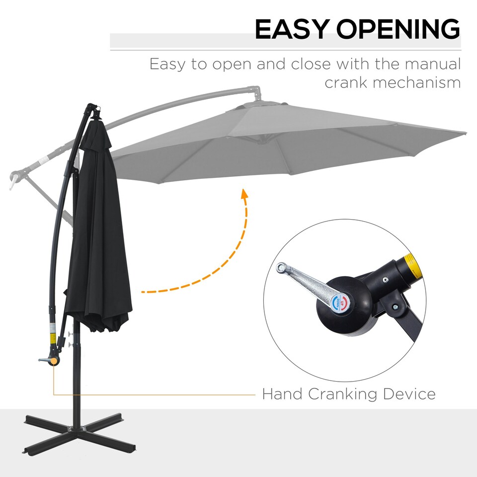 image 1 of Outsunny 3(m) Garden Banana Parasol Cantilever Umbrella w/Crank& Base, Black