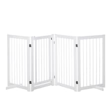 PawHut Wooden Freestanding Pet Gate 4 Panels Foldable Dog Safety Fence White