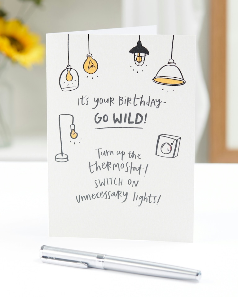 image 1 of Humour Birthday Card - Unnecessary Lights, Central Heating
