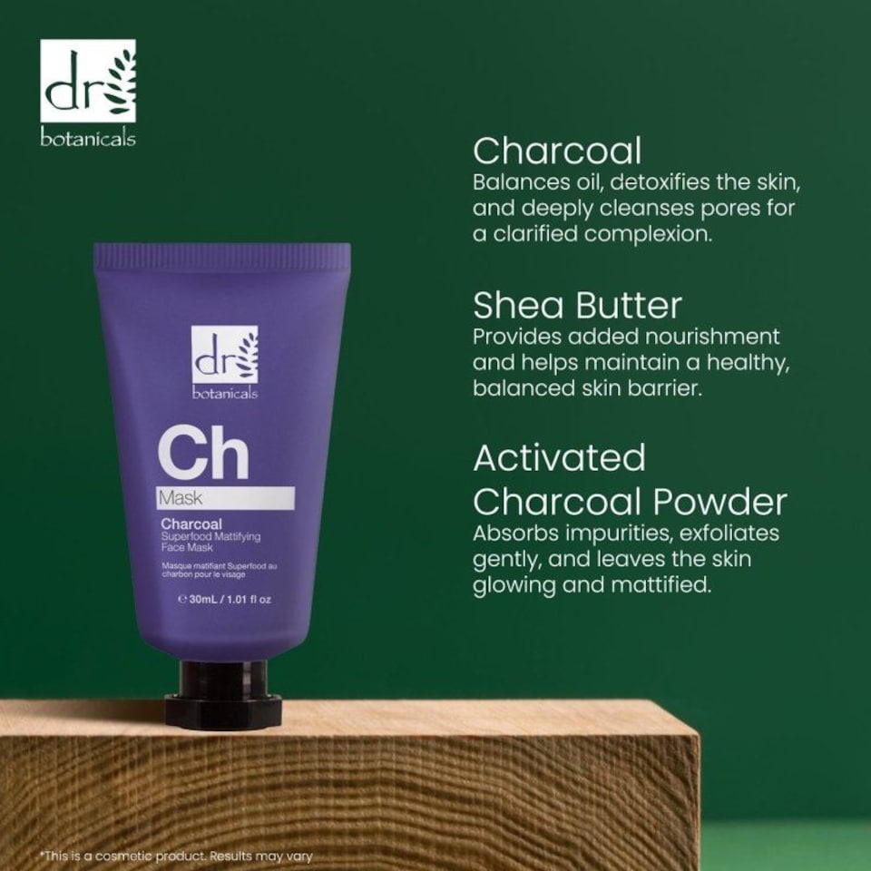 image 1 of Dr. Botanicals Advanced Charcoal Superfood Anti-Ageing Mattifying Face Mask 30ml for Fine Lines, Wrinkles, Dullness