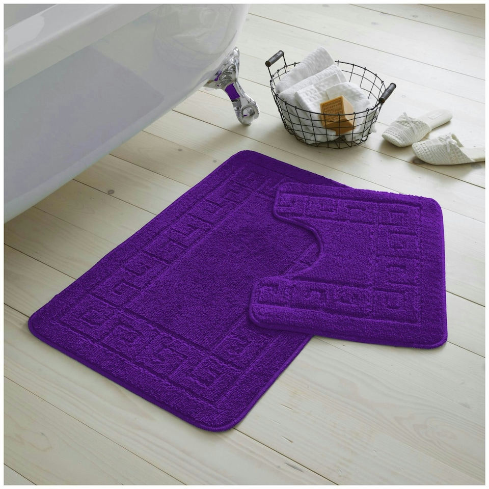 image 1 of VELVETIO Greek Bath Mat & Pedestal Mat Water Absorbent Non Slip Toilet Rugs Purple