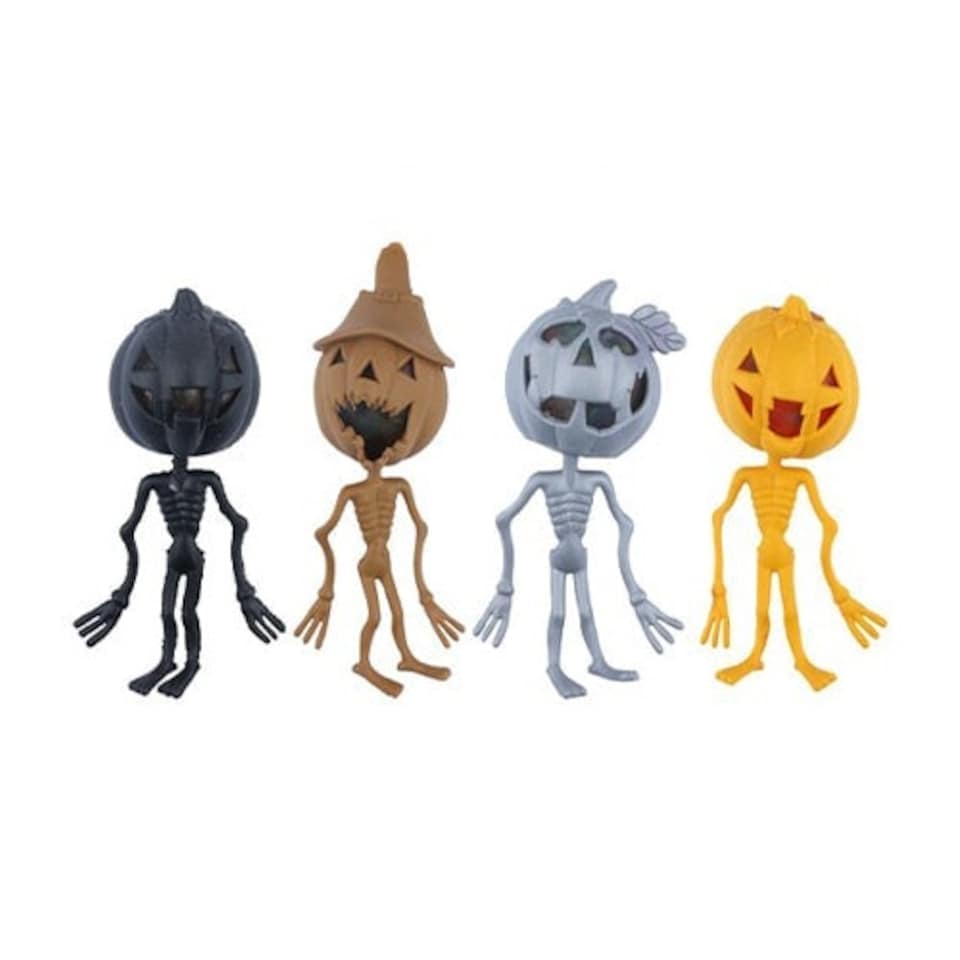 Assorted Halloween Stress Relief Squishy Squeeze Pumpkin Skeleton Toy With Beads 14cm