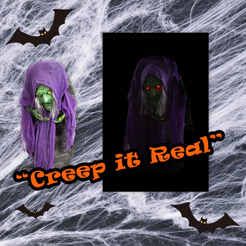 image 1 of vfm-estore Halloween Animated Witch Decoration, 91 x 25 cm, Purple