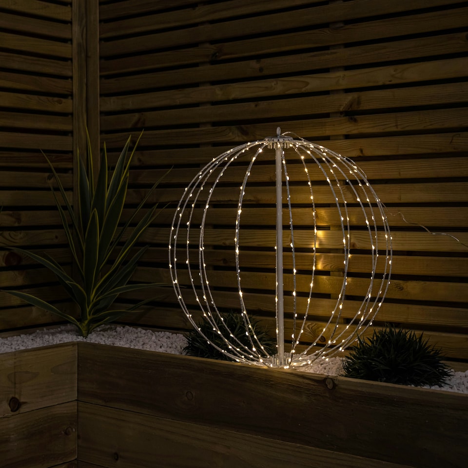 image 1 of 50cm White Metal Folding Christmas Ball with 256 Warm White LEDs