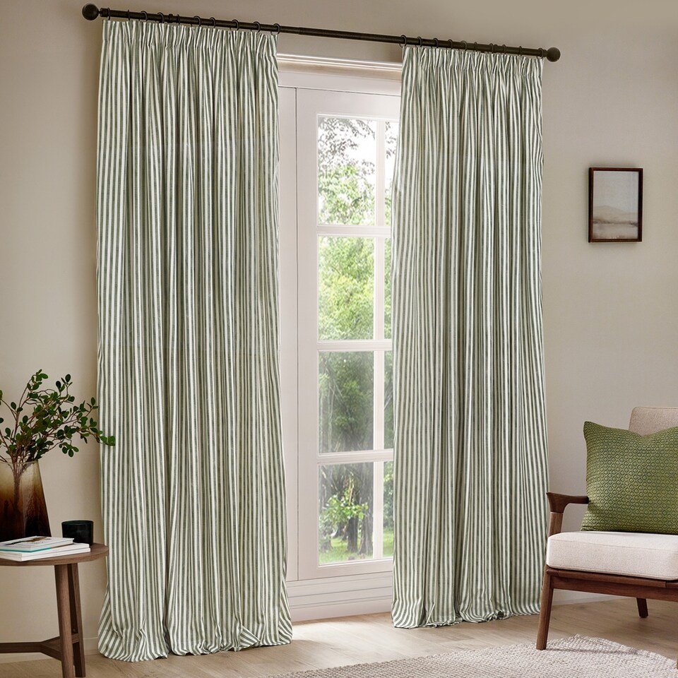 image 1 of Yard Hebden Cotton Blackout Pencil Pleat Curtain Pair, Forest, 117 x 183cm | Green | Forest Green | One Size