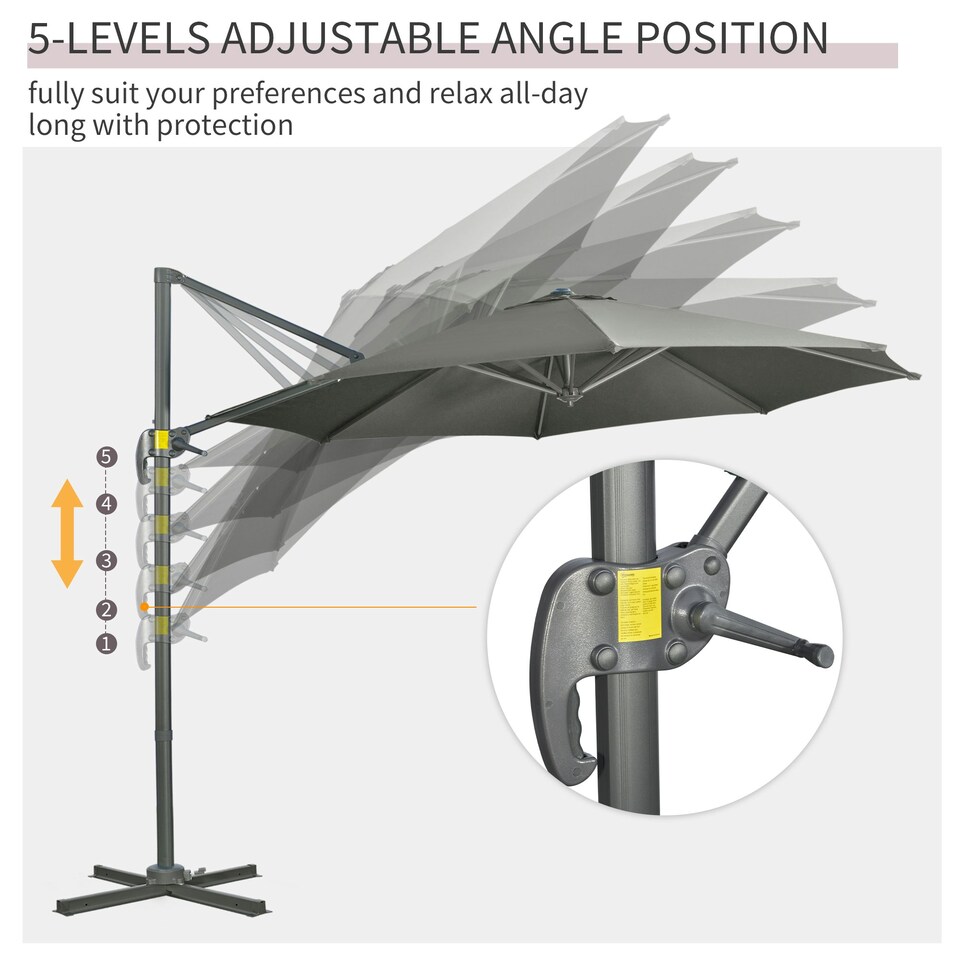 image 1 of Outsunny Cantilever Parasol Garden Umbrella with Cross Base Grey