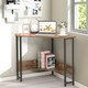 image 8 of COSTWAY Corner Desk Triangle Computer Table w/Power Outlet Brown Brown