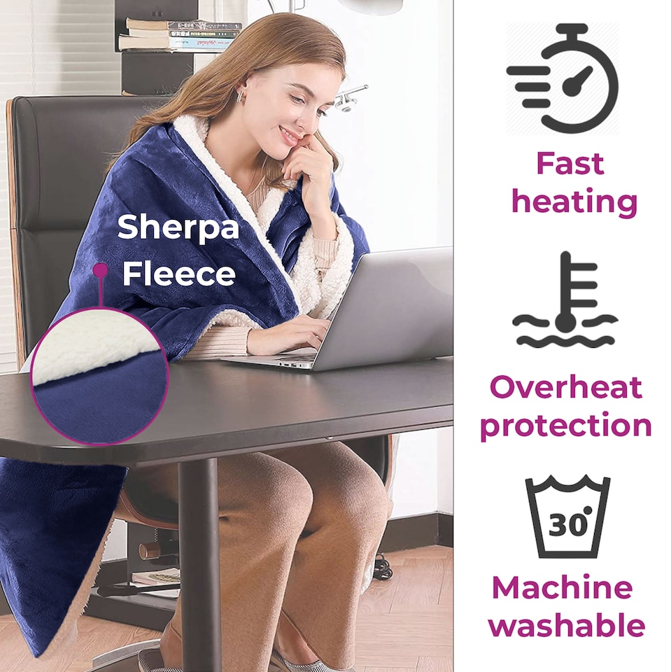 image 1 of Neo Navy Electric Heated Throw Over Blanket - Reversible | Blue | Navy