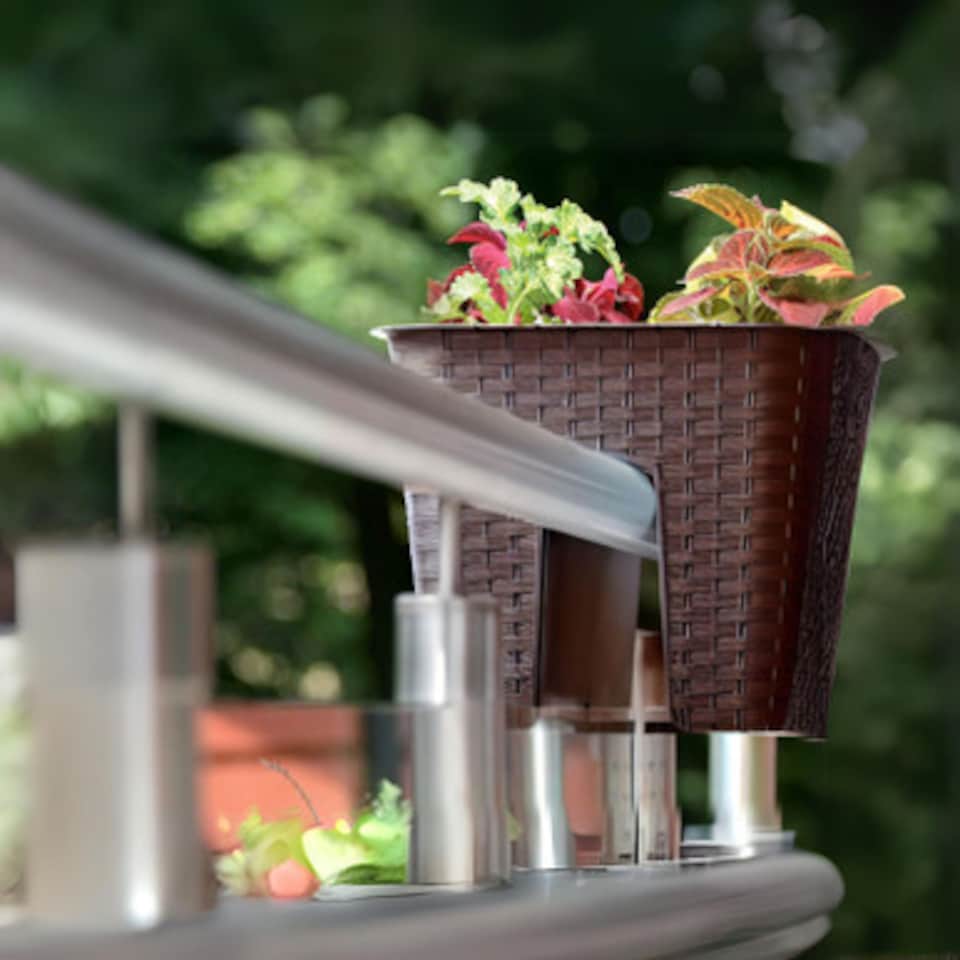image 1 of Square Ratolla Railing Plant Pot - 22.5x27.2x27.2cm | Brown | Brown & Set of 2 | 2