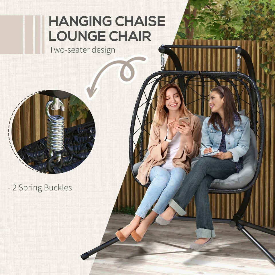 image 1 of Outsunny PE Hanging Swing Chair w/ Thick Cushion, Patio Hanging Chair, Black