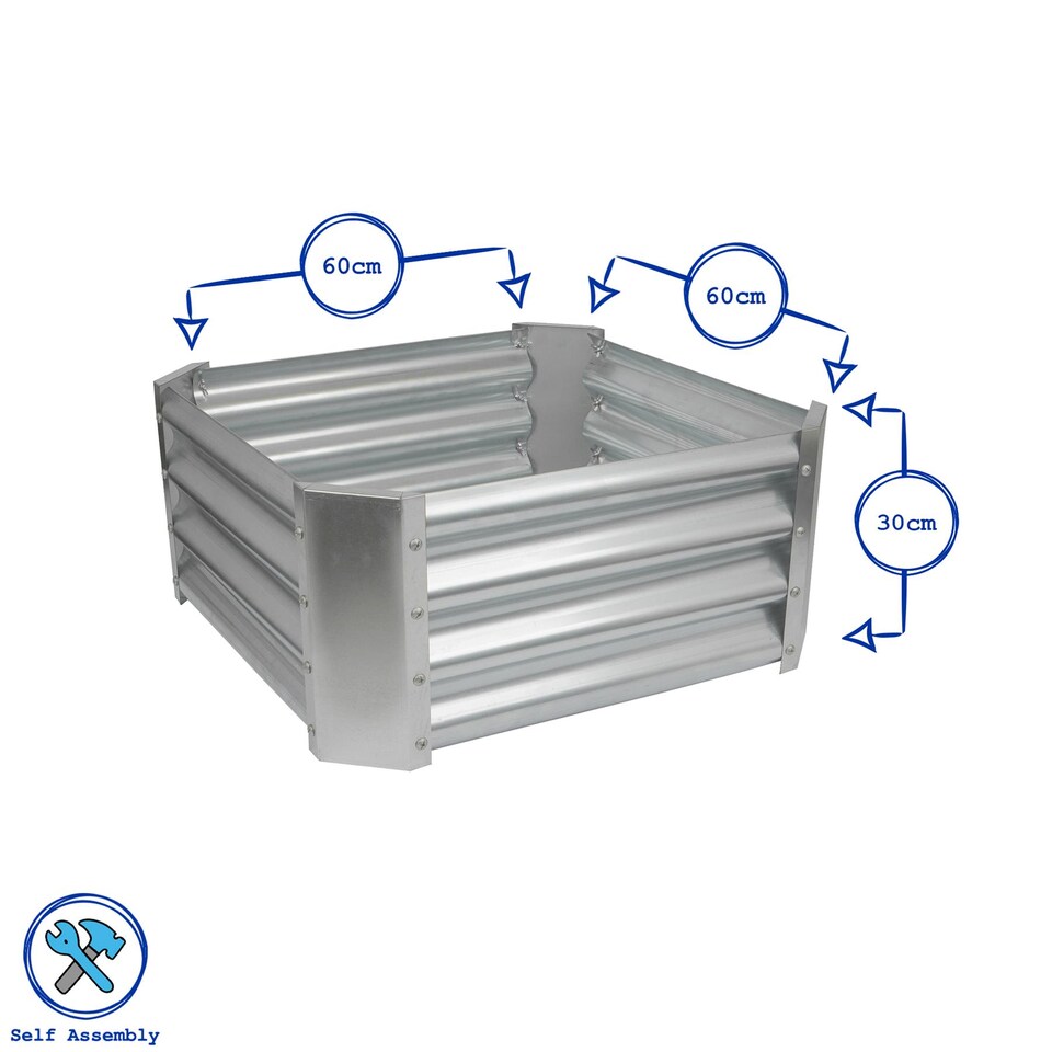 image 1 of Harbour Housewares Square Galvanised Steel Raised Garden Bed - 60cm x 60cm - Silver | Silver | Silver