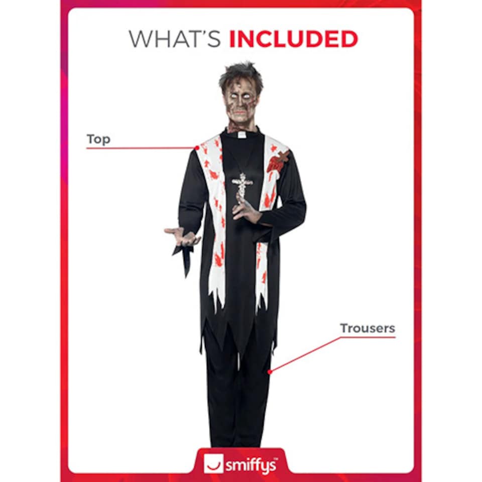 image 1 of Zombie Priest Fancy Dress Costume Adult Mens Medium