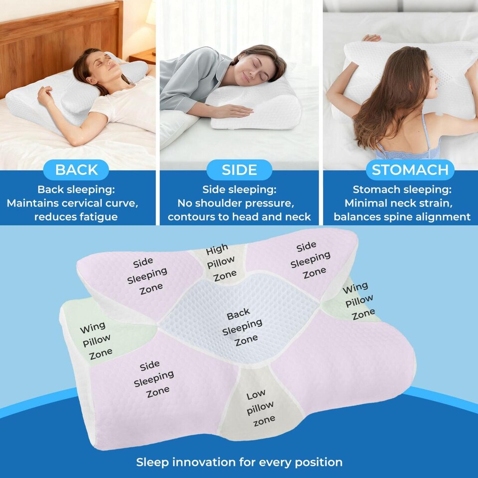 image 1 of Lavio Ergonomic Neck Pillow Memory Foam for Sleep Well Breathable Washable Cover