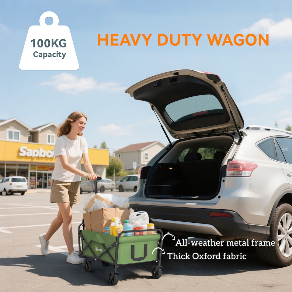 image 1 of Outsunny 93L Festival Trolley, 100kg Heavy Duty Folding Trolley Cart, Green