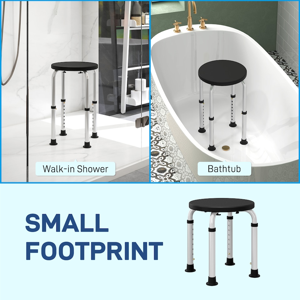image 1 of HOMCOM Shower Chair, Adjustable Height Shower Stool with Aluminium Frame and Non-Slip Feet, Bathtub Stool Seat for Elderly Disabled Handicap, Black